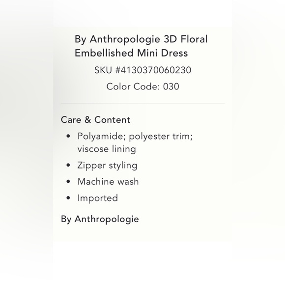 Anthropologie 3D Floral Embellished Mini Dress - NWT - Picture 5 of 9